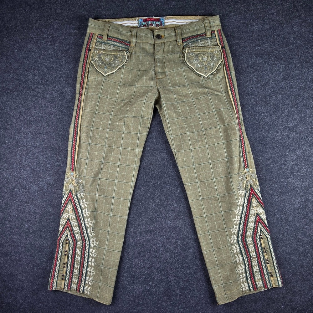 Y2K Johnny Was Two Ten Ten Five Women's Embroidered Plaid Trousers Pants Size 8
